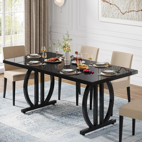 63" Black Rectangular Dining Table for 4–6 People – Metal Frame & MDF Top