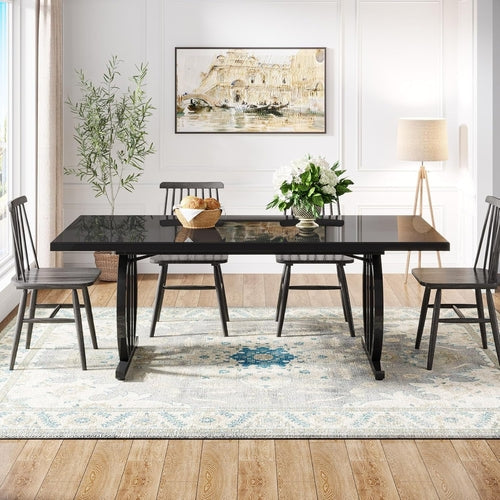 63" Black Rectangular Dining Table for 4–6 People – Metal Frame & MDF Top