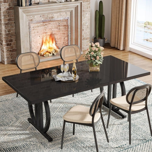 63" Black Rectangular Dining Table for 4–6 People – Metal Frame & MDF Top